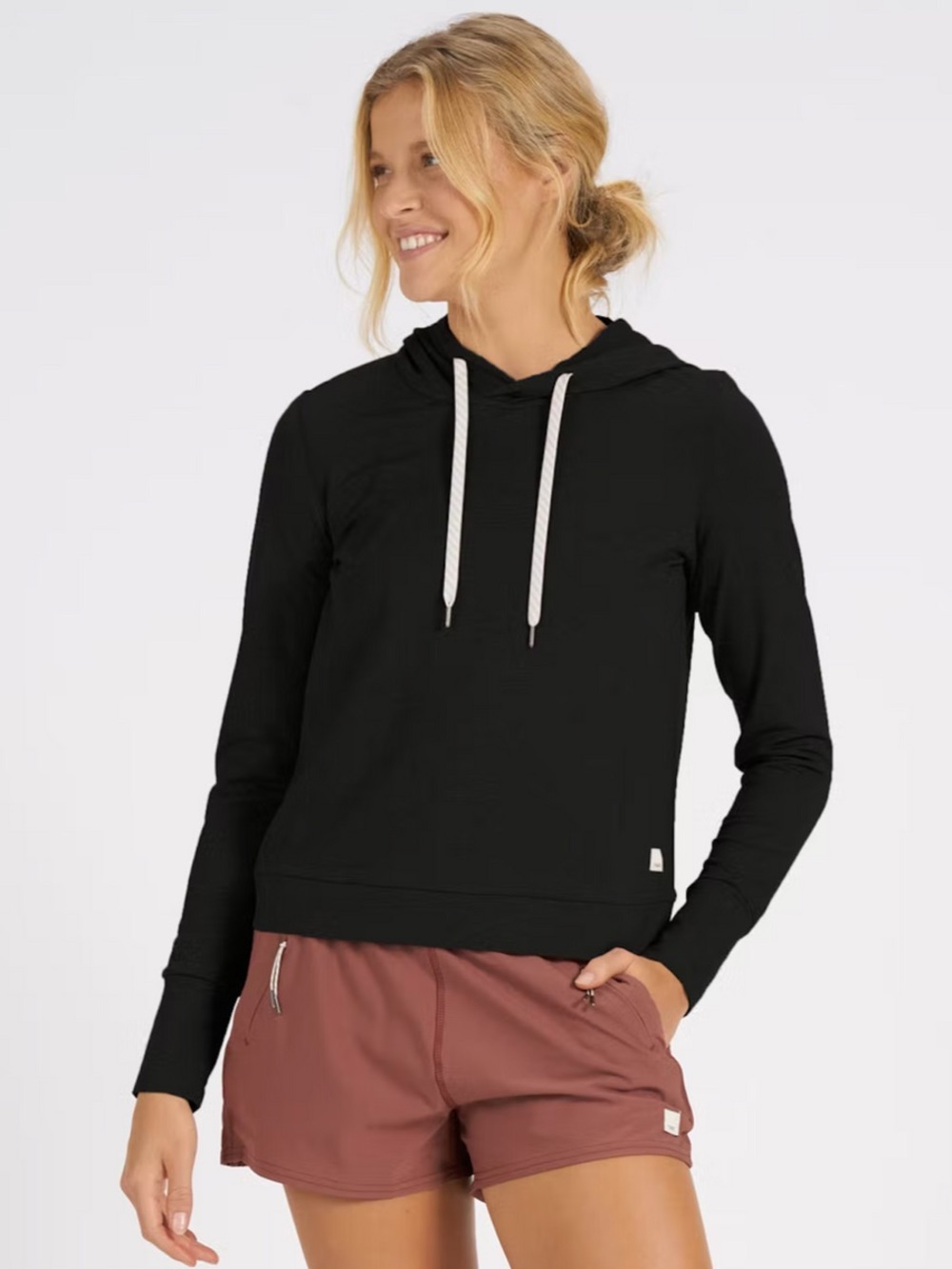 Vuori Halo Essential Hoodie Heathered Black Hooded Pullover Top Size Medium